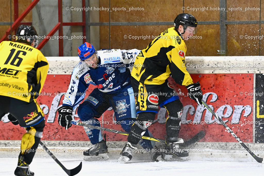 EC Hornets Spittal vs. ESC Steindorf 23.2.2024 | #16 Nageler Daniel EC Hornets Spittal, #57 Wilfan Franz ESC Steindorf, #81 Sivec Peter Paul EC Hornets Spittal, EC Hornets Spittal vs. ESC Steindorf 23.2.2024, EC Hornets Spittal vs. ESC Steindorf 23.2.2024 am 23.02.2024 in Spittal an der Drau (Eissportzentrum Spittal), Austria, (Photo by Bernd Stefan)