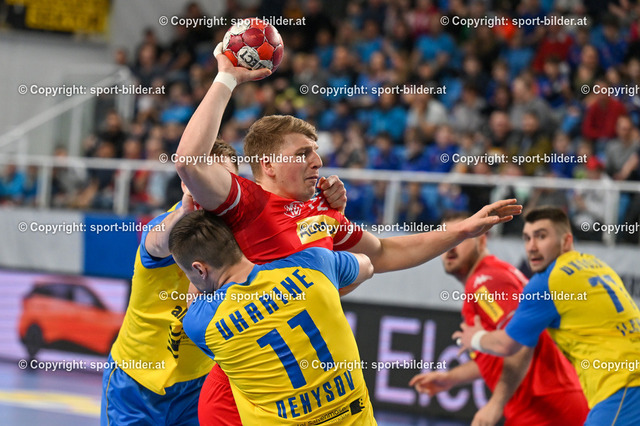 AUT, Handball EHF EURO 2024 Quali, Oesterreich vs Ukraine | 11.03.2023, Sporthauptschule Linz-Kleinmuenchen, AUT, Handball EHF EURO 2024 Quali, Oesterreich vs Ukraine, im Bild Lukas Hutecek (AUT) vs Zakhar Denysov (UKR)


// Handball EHF EURO 2024 Quali Match between Austria and Ukraine in Linz, Austria on 2023/03/11