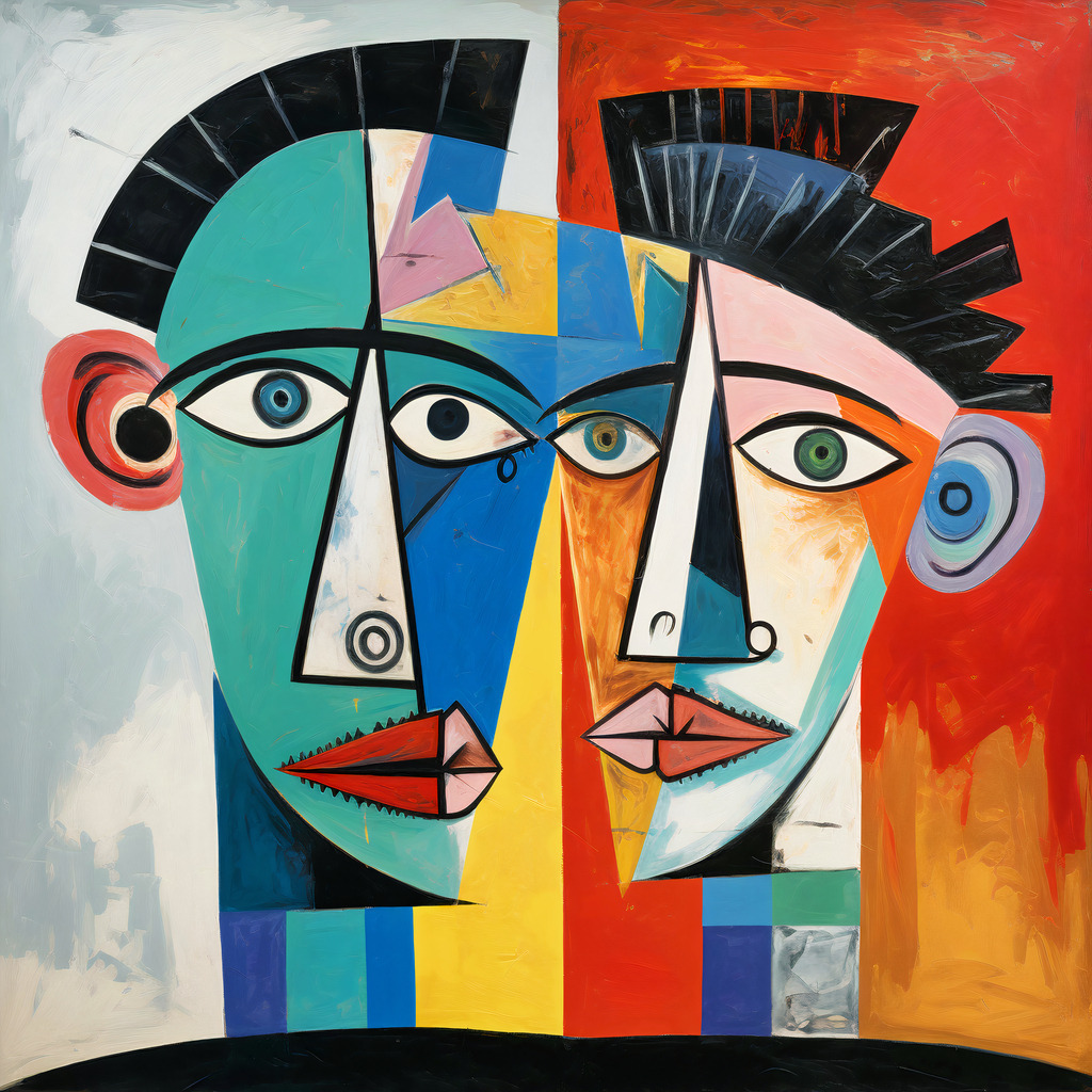 2307005 - Zwei Männer | Modernes abstraktes Wandbild, das an den Stil von Picasso erinnert.