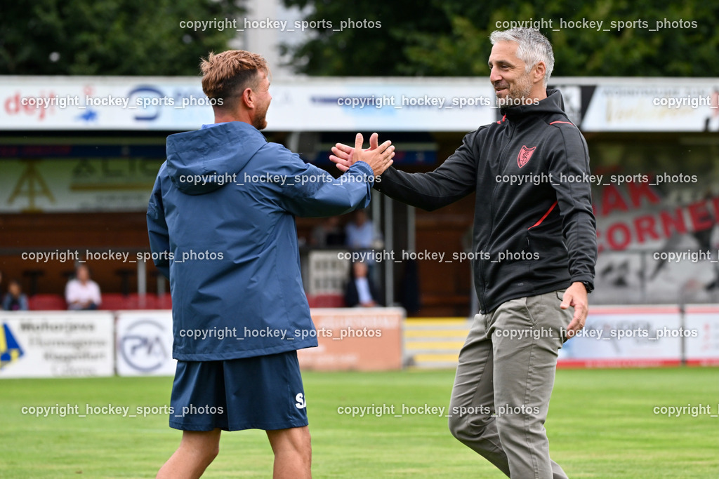 SAK vs. ATUS Ferlach | Asisstentcoach SAK Simon Sadnek, Headcoach ATUS Ferlach Darko Djukic, SAK vs. ATUS Ferlach, SAK vs. ATUS Ferlach am 01.08.2025 in Klagenfurt (Sportpark Welzenegg), Austria, (Photo by Bernd Stefan)