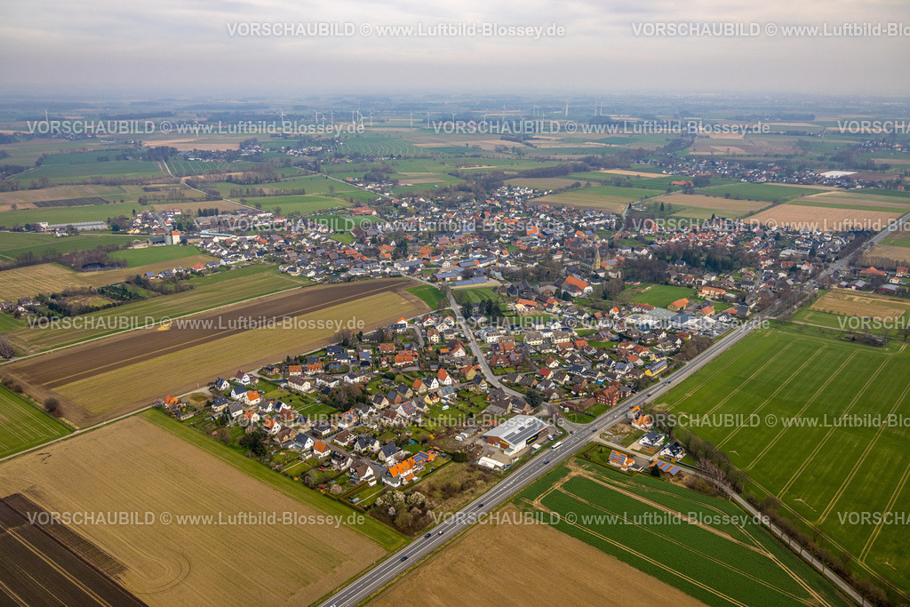 Werl240308428 | Luftbild, Wohngebiet Ortsansicht Ortsteil Westönnen, umgeben von Wiesen und Feldern, Fernsicht, Werl, Nordrhein-Westfalen, Deutschland