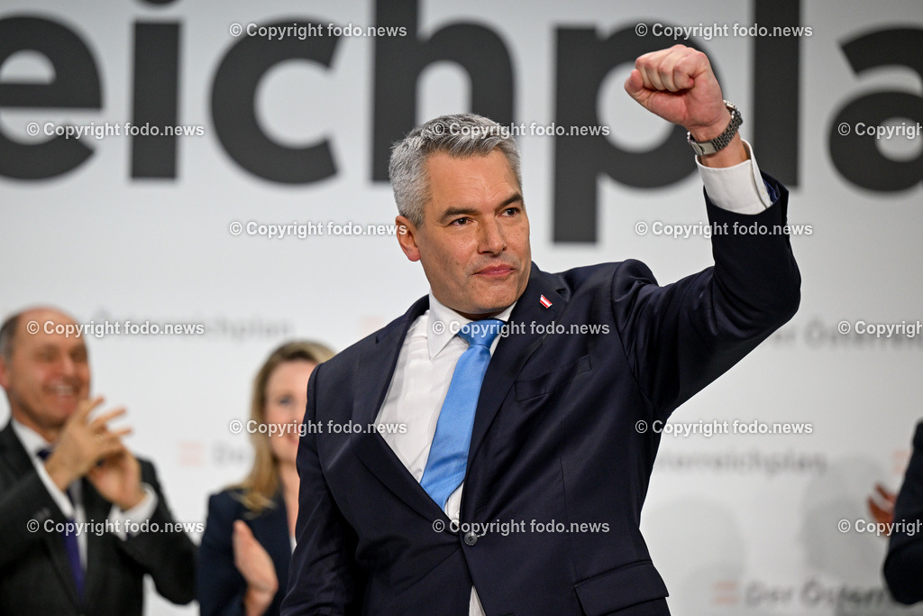 Der Oesterreichplan_ OeVP_ Wels_ 26.01.2024-104 | 26.01.2024, Wels, AUT, ÖVP, Der Österreichplan, im Bild BK Karl Nehammer (VP, Bundeskanzler)