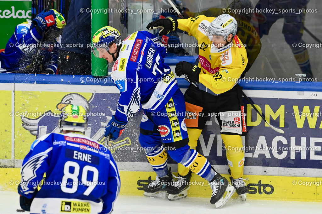 EC IDM WÄRMEPUMPEN VSV vs. Vienna Capitals | #77 Philipp Lindner EC VSV, #92 Lorenz Lindner Vienna Capitals, EC IDM WÄRMEPUMPEN VSV vs. Vienna Capitals, EC IDM WÄRMEPUMPEN VSV vs. Vienna Capitals am 16.11.2025 in Villach (Stadthalle Villach), Austria, (Photo by Bernd Stefan)