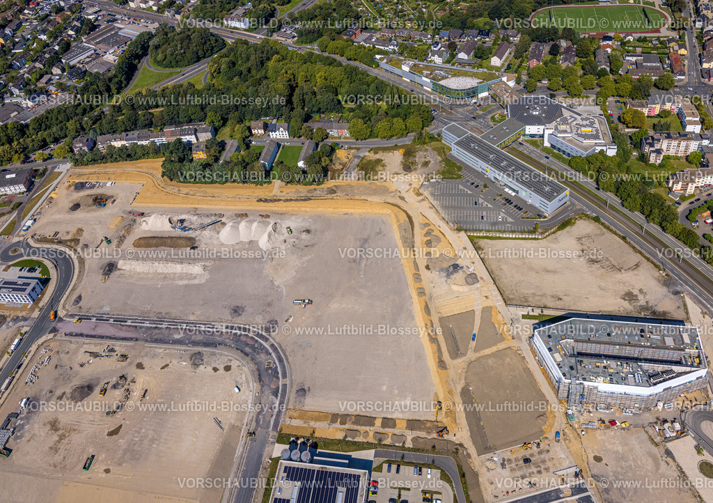 Bochum240816220 | Luftbild, Großbaustelle Mark 51/7, Wissenschaftsquartier und Technologiequartier, östlicher Campus Bereich, ehemaliges Opel Areal an der Autobahn A448, Laer, Bochum, Ruhrgebiet, Nordrhein-Westfalen, Deutschland