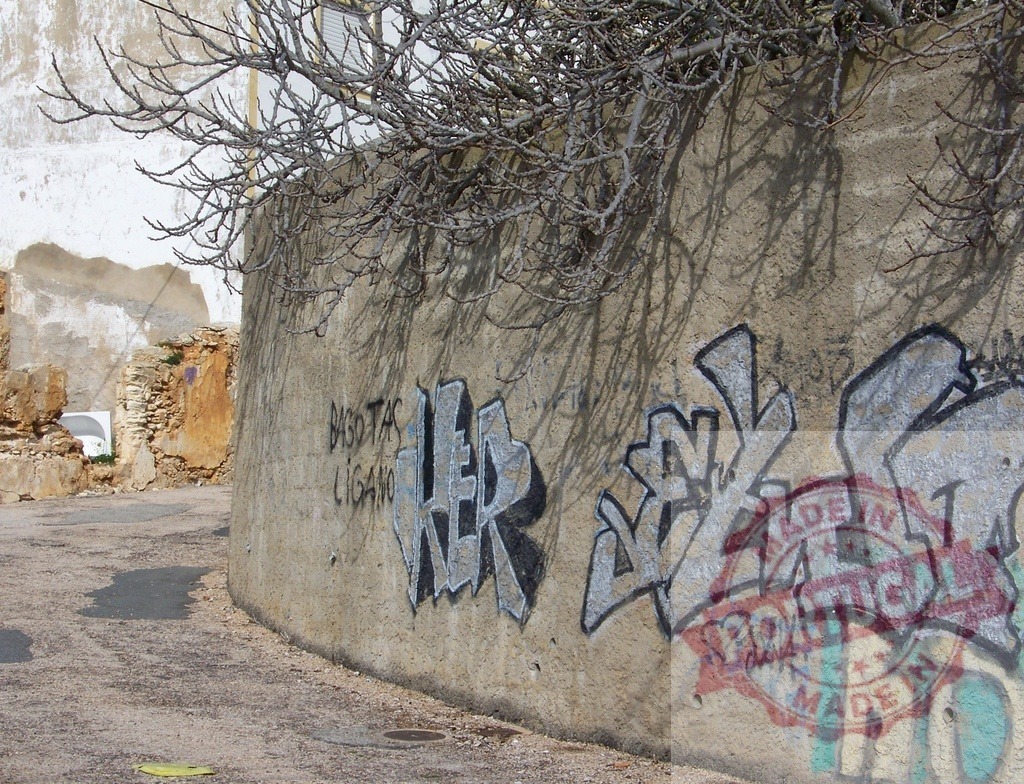 Graffiti covering a weathered wall in a desolate urban setting | Graffiti art adorning a decaying wall in a deserted urban landscape, adding a touch of rebellious expression to the scene - Realisiert mit Pictrs.com