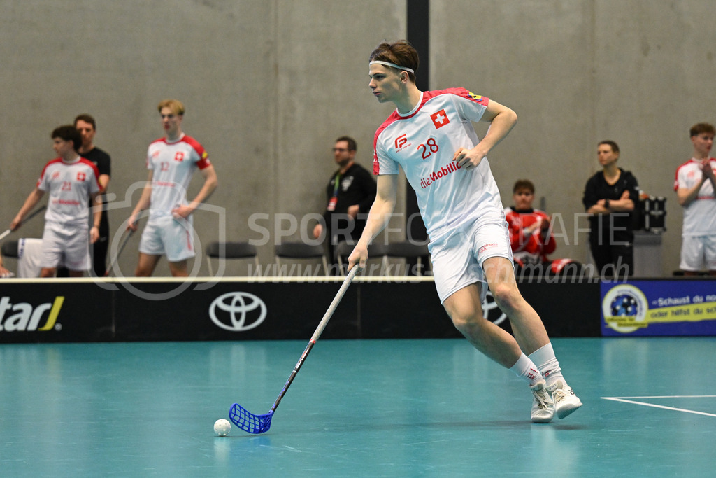Switzerland B U19 vs Switzerland U19 - 4. February 2024 | Switzerland B U19 vs Switzerland U19
U19 Men International Matches in Switzerland
GoEasy Arena, Siggenthal Station
Switzerland defender #28 Maёl Marthaler.
Credit: Markus Aeschimann | <a href="https://www.markus-aeschimann.ch">Sportfotografie Markus Aeschimann</a> | <a href="https://www.instagram.com/sportfotografie.aeschimann">@sportfotografie.aeschimann</a> - Realisiert mit Pictrs.com