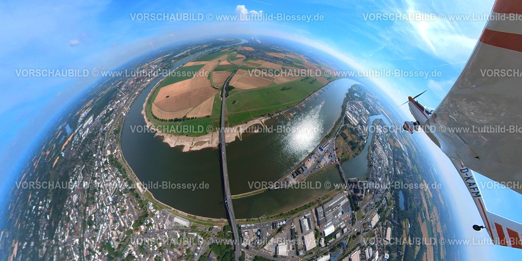 Duisburg20220712_2UerdingerBruecke | Luftbild, Krefeld-Uerdinger Brücke, über den Fluss Rhein, Mündelheim, Duisburg, Ruhrgebiet, Nordrhein-Westfalen, Deutschland 