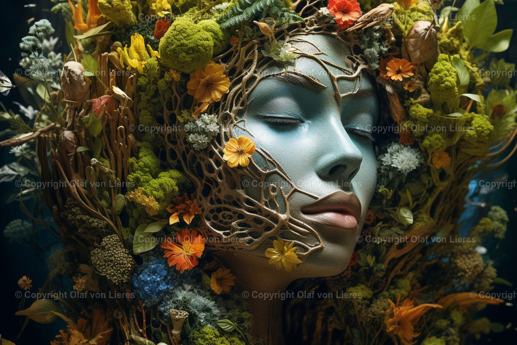Mutter Natur  | Gesicht mit Blumen als Haare