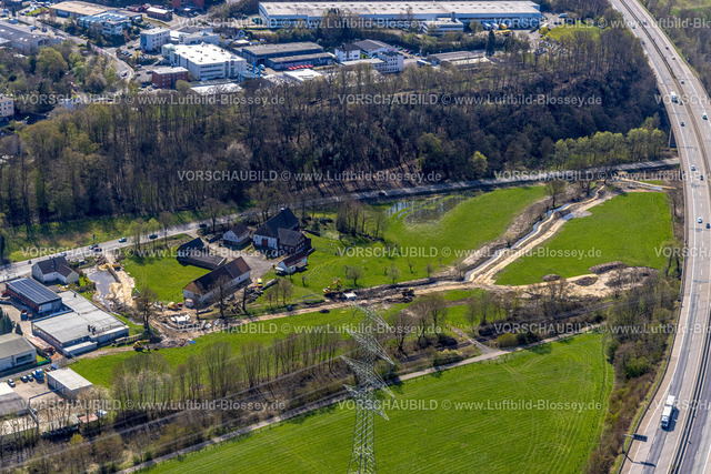 Witten220401266 | Luftbild, Autobahn A43 an der Anschlussstelle  Witten-Herbede, Renaturierung des Kamperbachs, Westherbede, Witten, Ruhrgebiet, Nordrhein-Westfalen, Deutschland