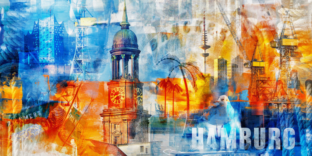 10231104 - Hamburg Collage 065 | Einzigartige kunstvolle Hamburg Collage als modernes Wandbild oder Poster.