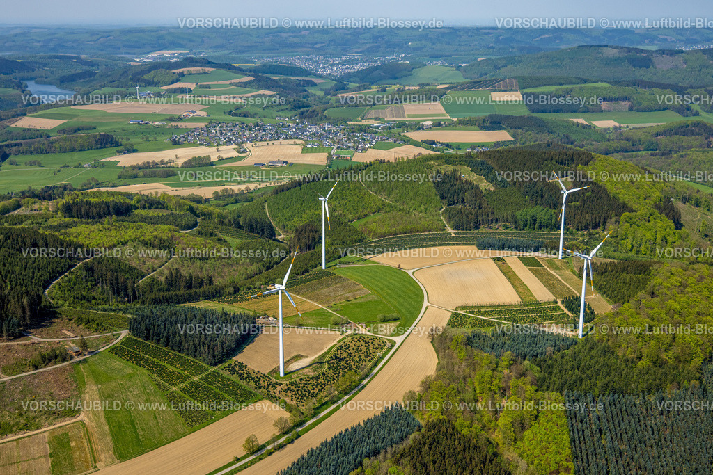 Meschede240505777 | Luftbild, vier Windräder Anordnung im Waldgebiet Astenberg, Hügellandschaft mit Blick auf Remblinghausen, Drasenbeck, Meschede, Sauerland, Nordrhein-Westfalen, Deutschland