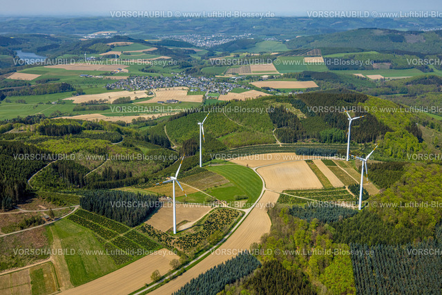 Meschede240505777 | Luftbild, vier Windräder Anordnung im Waldgebiet Astenberg, Hügellandschaft mit Blick auf Remblinghausen, Drasenbeck, Meschede, Sauerland, Nordrhein-Westfalen, Deutschland