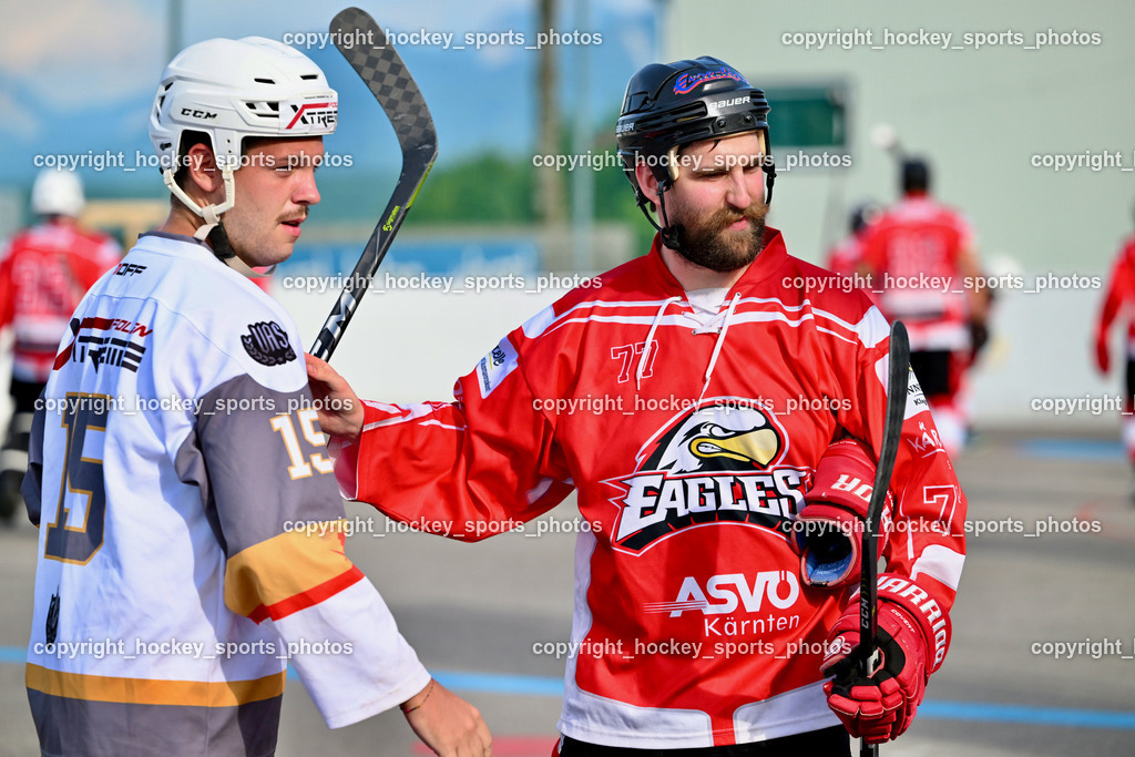 VAS Ballhockey vs. HSC Eagles Poggersdorf | #15 Kronig Daniel, #77 Schumnig Stefan, VAS Ballhockey vs. HSC Eagles Poggersdorf, VAS Ballhockey vs. HSC Eagles Poggersdorf am 14.07.2024 in Villach (Alpen Arena ), Austria, (Photo by Bernd Stefan)