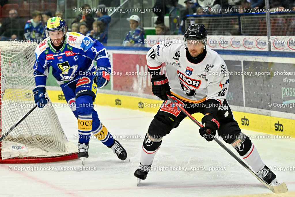 EC IDM Wärmepumpen VSV vs. Pioneers Vorarlberg | #10 Roni Allen Pioneers Vorarlberg, #9 Alexander Rauchenwald EC VSV, EC IDM Wärmepumpen VSV vs. Pioneers Vorarlberg, EC IDM WÄRMEPUMPEN VSV vs. Pioneers Vorarlberg am 03.10.2025 in Villach (Stadthalle Villach), Austria, (Photo by Bernd Stefan)