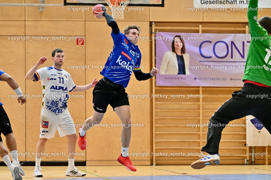 SC Ferlach vs. ALPLA HC Hard | #25 PLONER Florian SC Ferlach, #11 Runarsson Tumi SC Hard, SC Ferlach vs. ALPLA HC Hard, SC Ferlach vs. ALPLA HC Hard am 05.04.2025 in Ferlach (Ballspielhalle Ferlach), Austria, (Photo by Bernd Stefan)