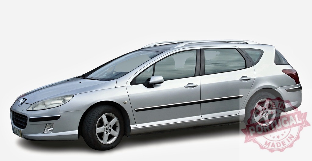 Silver Peugeot 407 SW station wagon parked on white background | Peugeot 407 SW station wagon parked on a white background, offering ample space and practicality - Realized with Pictrs.com