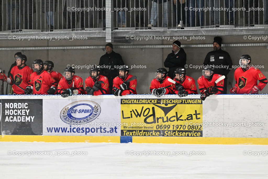 Lendhafen Seelöwen vs. Spartans Althofen | Spielerbank Spartans Althofen, Lendhafen Seelöwen vs. Spartans Althofen, Lendhafen Seelöwen vs. Spartans Althofen am 14.02.2025 in Ferlach (HTC Eishalle Ferlach), Austria, (Photo by Bernd Stefan)