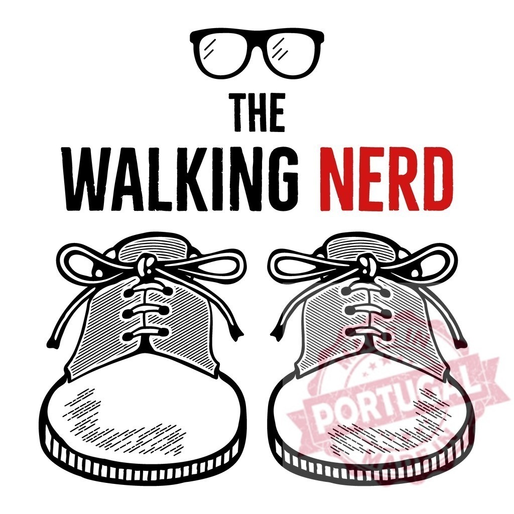 The Walking Nerd logo illustration with glasses and shoes | Stylized The Walking Nerd logo featuring eyeglasses and saddle shoes on a white background - Realized with Pictrs.com