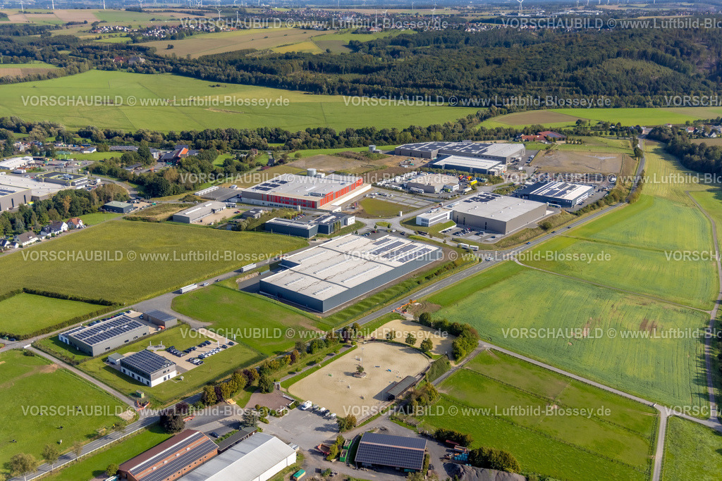 Arnsberg230904260 | Luftbild, Gewerbegebiet Gut-Nierhof II Vosswinkel, Umarex Logistikzentrum, Baustelle und Neubau, Voßwinkel, Arnsberg, Sauerland, Nordrhein-Westfalen, Deutschland