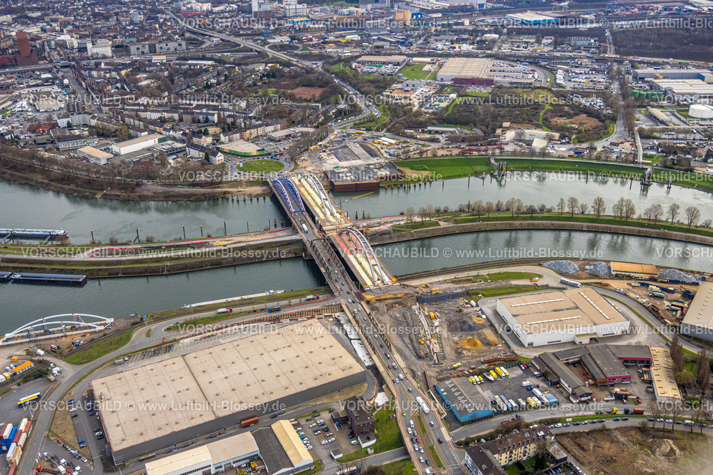 Duisburg230301679Nord | Luftbild, Duisburg Hafen, Ersatzneubau Baustelle Karl-Lehr-Brücke, Ruhrorter Straße, Ruhrort, Duisburg, Ruhrgebiet, Nordrhein-Westfalen, Deutschland