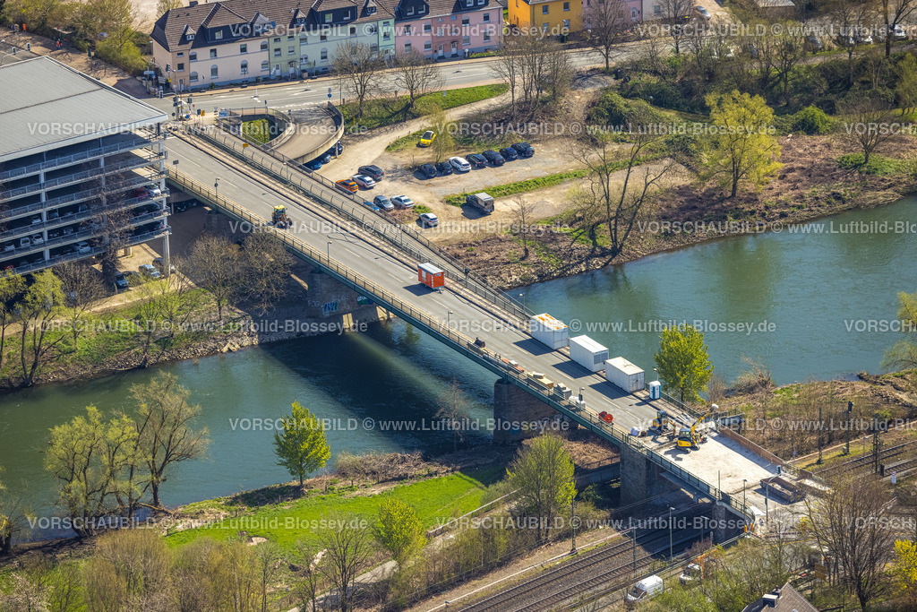Wetter220401477 | Luftbild, gesperrte Ruhrbrücke Overwegbrücke wegen Bauarbeiten, Bundesstraße B234, Volmarstein, Wetter, Ruhrgebiet, Nordrhein-Westfalen, Deutschland