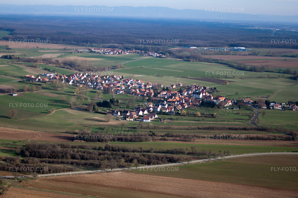 Aerial view: View of the town in Morsbronn-les-Bains in the state Bas-Rhin, France.Photo: IMG_38703.jpg taken on 03/20/2011 by Werner Riehm/FLY-FOTO.comResolution of the original: 4752 x 3168 px