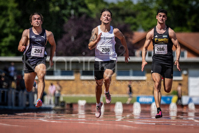 B&amp;S Kurpfalz Gala; Weinheim, 23.05.2026 | WEINHEIM, GERMANY - MAY 24: Fabian Olbert (GER/Munich Athletics), Emilio Gonzalez (GER/LT DSHS Köln), Daniel Schwab (GER/LG Stadtwerke München) during the B&amp;S Kurpfalz Gala am 23.05.2026 at the  Sepp-Herberger-Stadium in Weinheim (Baden-Wuerttemberg / Germany).