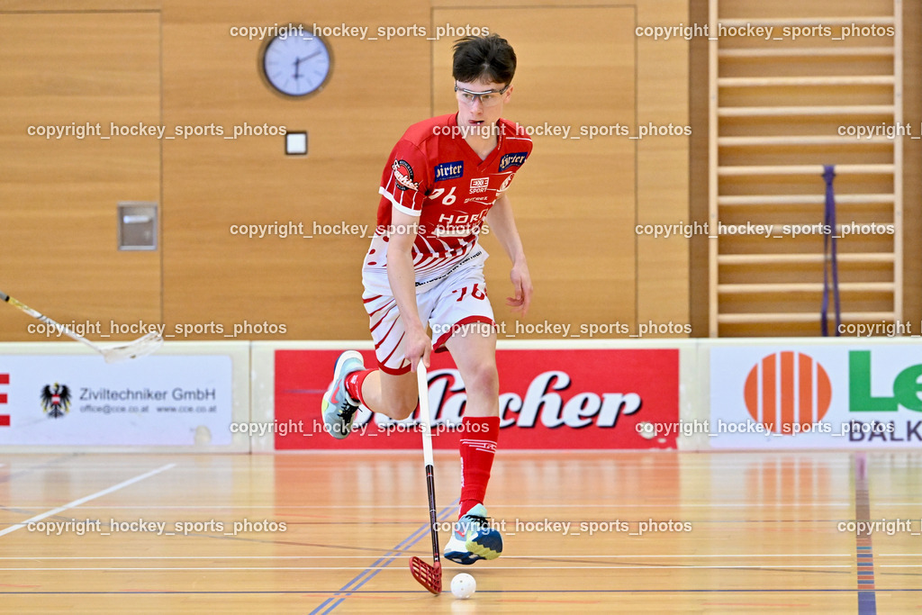 VSV Unihockey vs. KAC Floorball | #76 Clemens Ogris-Greiner KAC Floorball, VSV Unihockey vs. KAC Floorball, VSV Unihockey vs. KAC Floorball am 12.04.2025 in Villach (Ballspielhalle St. Martin), Austria, (Photo by Bernd Stefan)