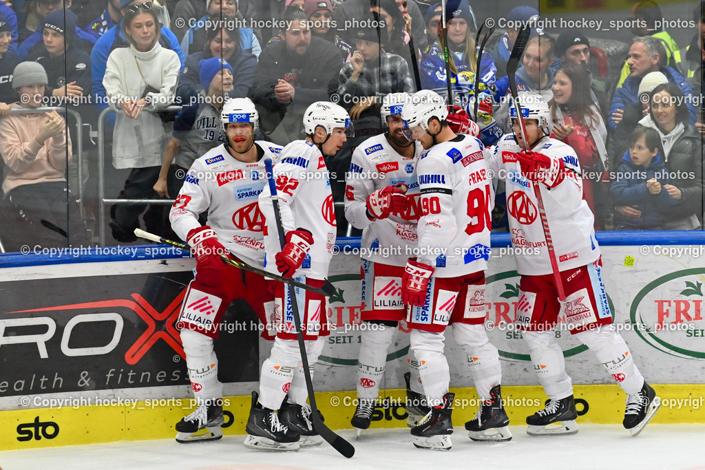 EC IDM Wärmepumpen VSV vs. EC KAC 12.3.2023 | Jubel EC KAC Mannschaft, #27 Hundertpfund Thomas, #92 Unterweger Clemens, #6 Lessio Lucas, #90 Fraser Matthew, #41 Jensen Aabo Jesper