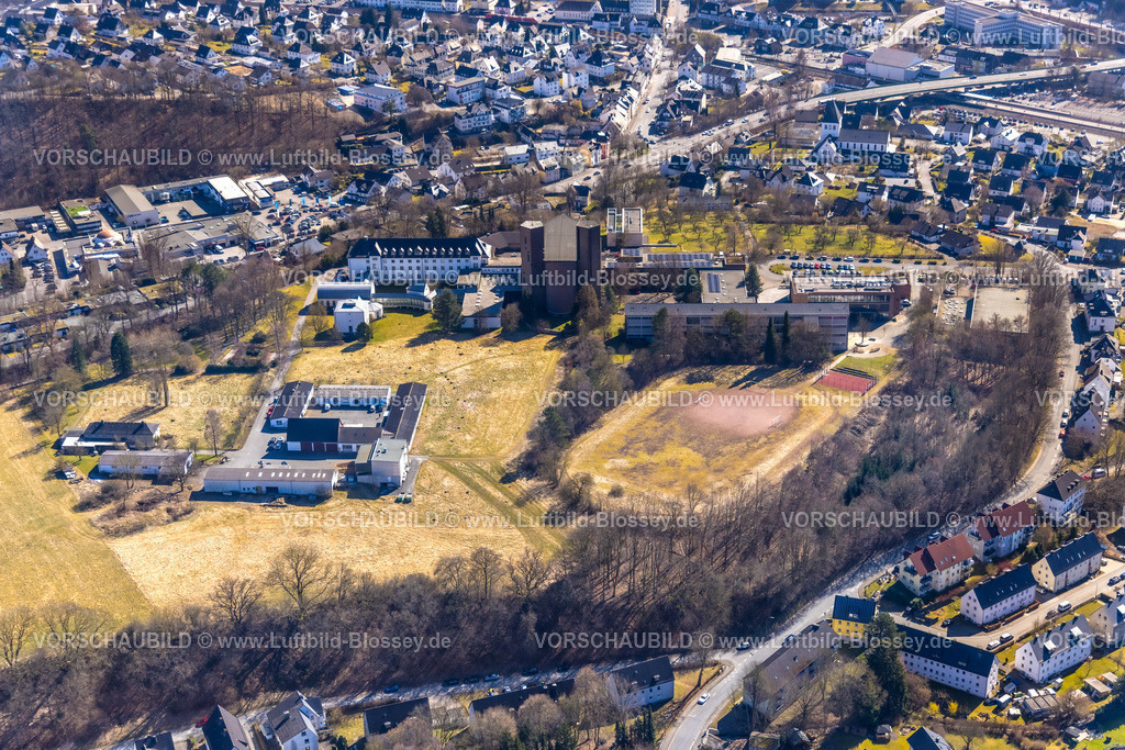 Meschede250305021 | Luftbild, Abtei Königsmünster Kloster mit Gymnasium der Benediktiner, Meschede-Stadt, Meschede, Sauerland, Nordrhein-Westfalen, Deutschland
