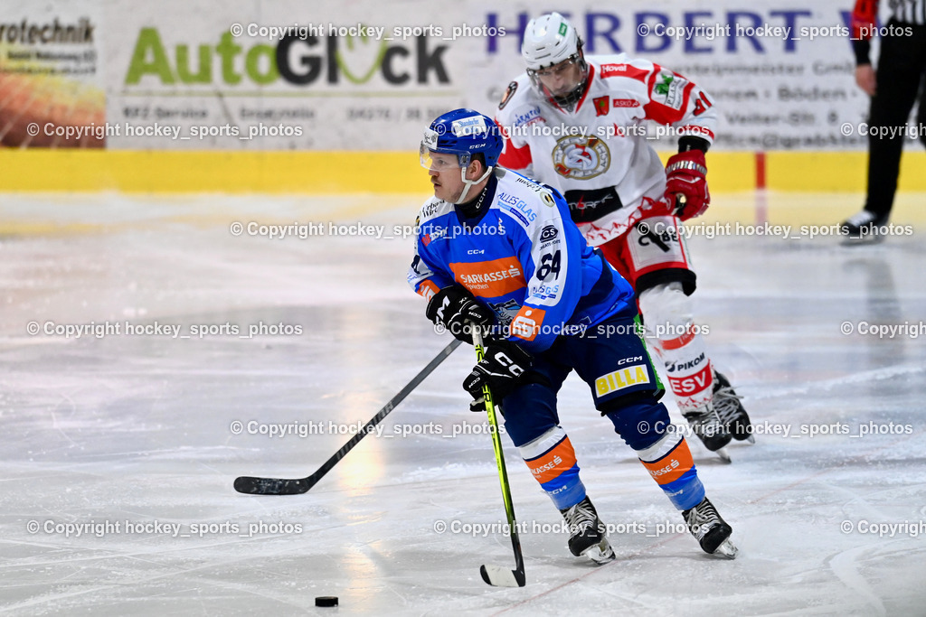 ESC Steindorf vs. ESV Ferlach  | #64 Stichauner Fabian ESC Steindorf, #91 Alagic Adis ESV Ferlach, ESC Steindorf vs. ESV Ferlach , ESC Steindorf vs. ESV Ferlach  am 15.02.2026 in Steindorf (Ossiachersee Halle), Austria, (Photo by Bernd Stefan)