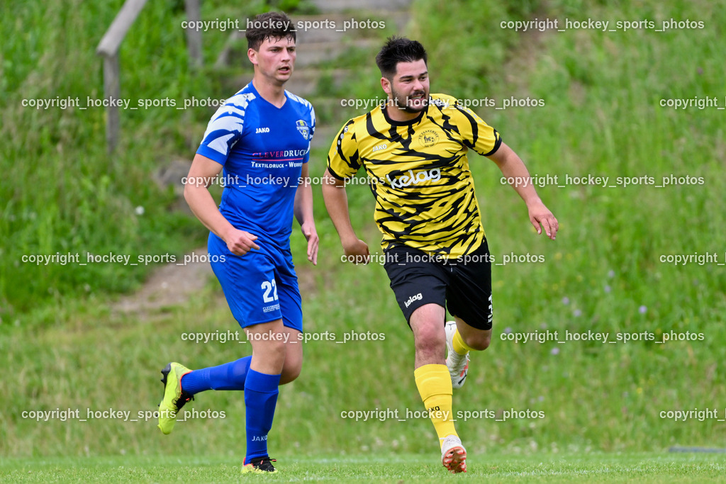 SV Wernberg vs. FC Faakersee | #22 Milos Bukumirovic SV Wernberg,  #31 Arnel Mulahalilovic FC Faakersee, SV Wernberg vs. FC Faakersee, SV Wernberg vs. FC Faakersee am 01.06.2024 in Wernberg (Sportplatz Wernberg), Austria, (Photo by Bernd Stefan)