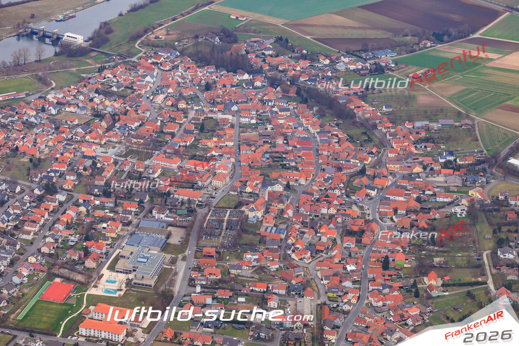 aktuelles Luftbild von  Knetzgau - Luftaufnahme wurde 2018 von https://frankenair.de mittels Flugzeug (keine Drohne) erstellt.