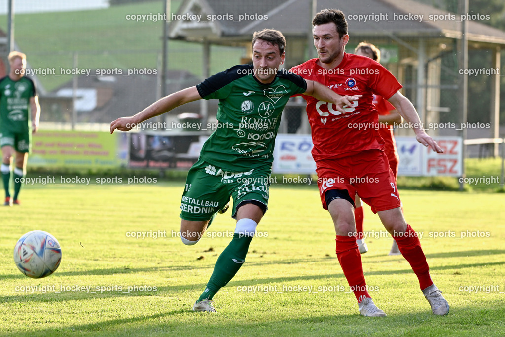 FC Lendorf vs. SC St.Veit | #12 Felix Helmut Hutter FC Lendorf, #9 Julian Brandstätter St.Veit, FC Lendorf vs. SC St.Veit, FC Lendorf vs. SC St.Veit am 17.08.2024 in Lendorf (Thomas Morgenstern-Arena), Austria, (Photo by Bernd Stefan)