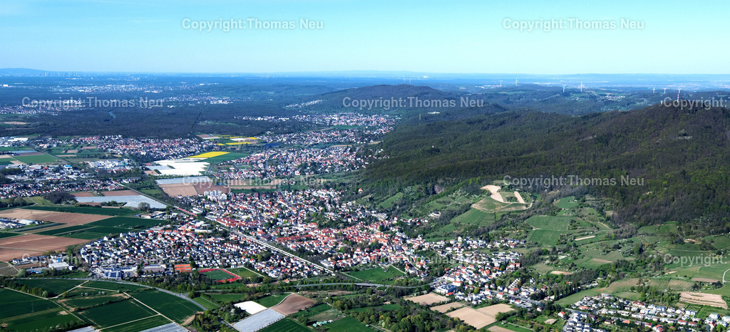 DSC_5538 | bzw; Zwingenberg, Luftbild mit dem Blick in den Norden, mit Alsbach und Jugenheim, im Hintergrund ist die Skyline von Frankfurt zu sehen,  ,, Bild: Thomas Neu