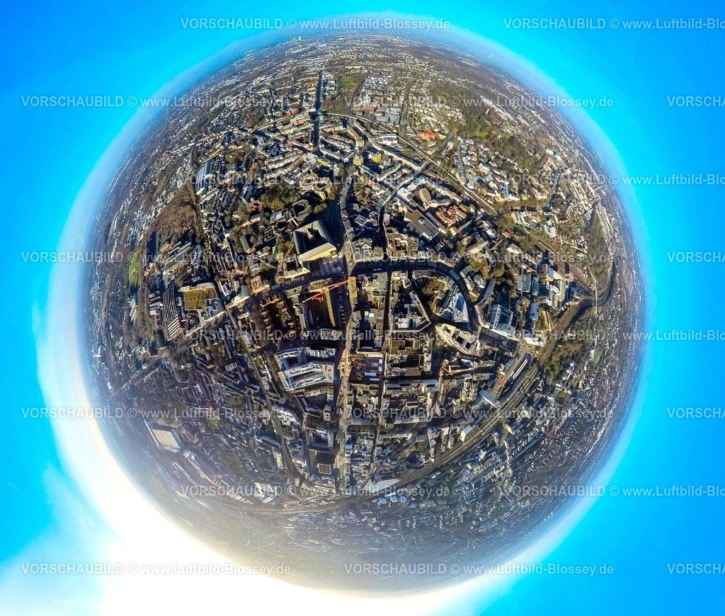 Bochum240190078MitteZentrumViktoriastrasse | Luftbild, Bochum Mitte, City GeschäftsZentrum mit Viktoria Karree und Hauptbahnhof Hbf mit Gleisanlagen, Erdkugel, Fisheye Aufnahme, Fischaugen Aufnahme, 360 Grad Aufnahme, tiny world, little planet, fisheye Bild, Südinnenstadt, Bochum, Ruhrgebiet, Nordrhein-Westfalen, Deutschland