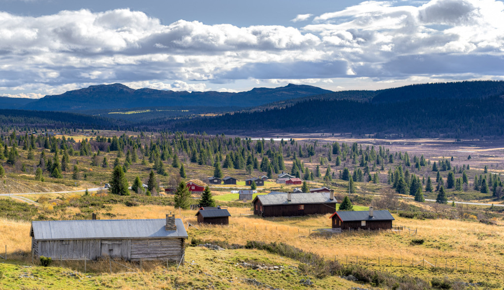 Øksendalen auf dem Ringebufjellet in Norwegen | Eine kleine Parkbucht erlaubt uns, bei einem kurzen Halt die schöne Aussicht über Øksendalen zu genießen. Wind pfeift uns um die Ohren und ich schaffe es, ein paar Fotos dieser Landschaft zwischen zwei Böen aufzunehmen. - Realisiert mit Pictrs.com