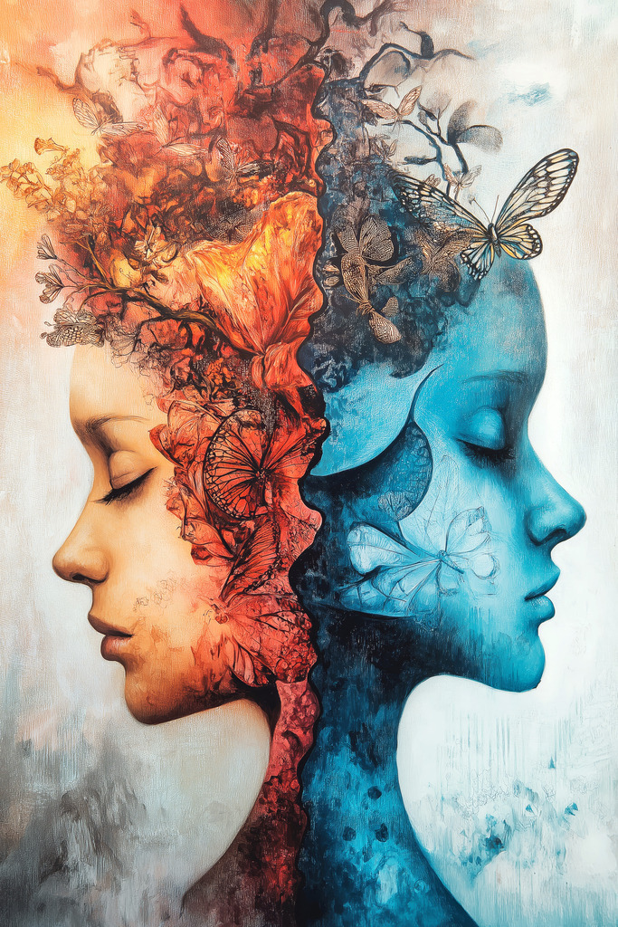 2408026 - Gedankenwelt | Positive und negative Gedanken im Stil einer modernen Illustration. 