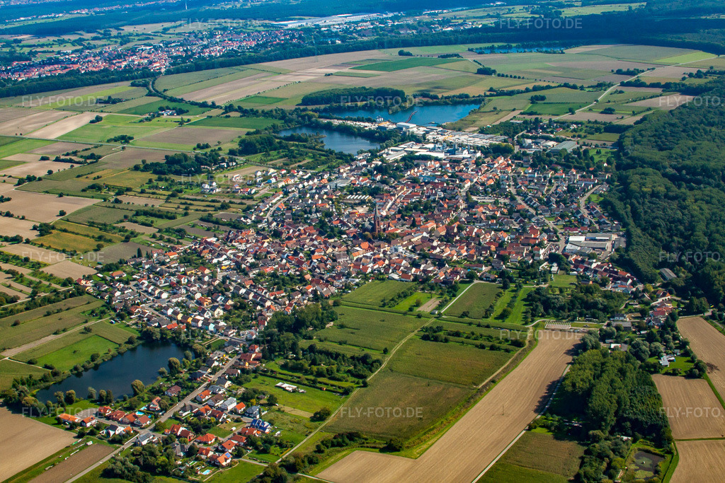 Luftbild: Ortsansicht von Westen im Ortsteil Rheinsheim in Philippsburg im Bundesland Baden-Württemberg in Deutschland. Foto: IMG_34040.jpg vom 19.09.2010 durch Werner Riehm/FLY-FOTO.de