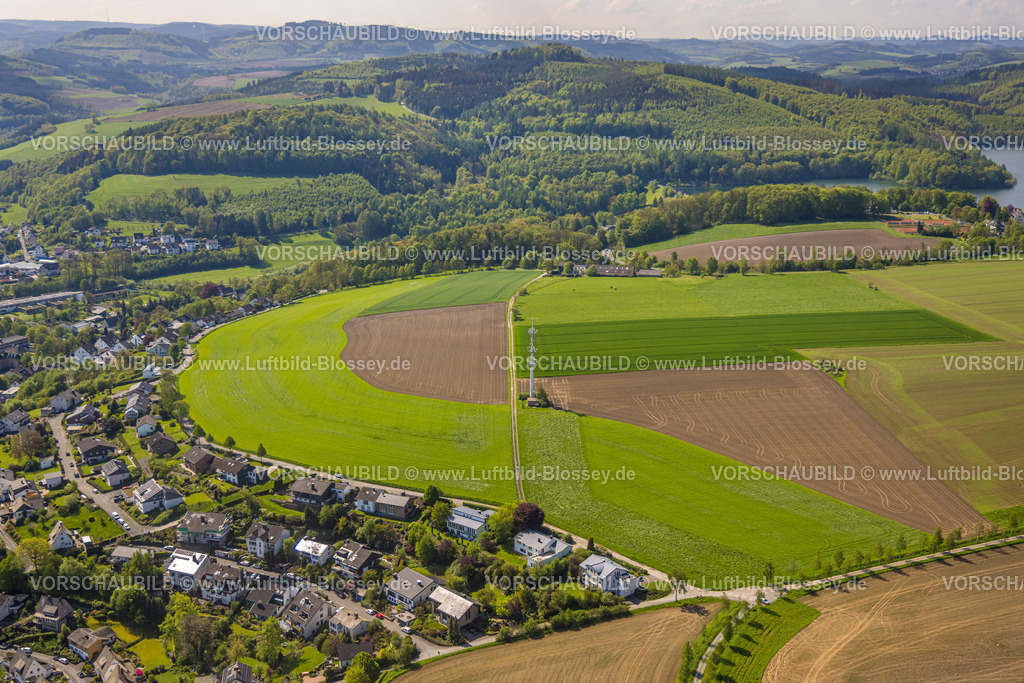 Meschede230500817 | Luftbild, Wiesen und Felder Langeloh, Bauland, Meschede-Stadt, Meschede, Sauerland, Nordrhein-Westfalen, Deutschland