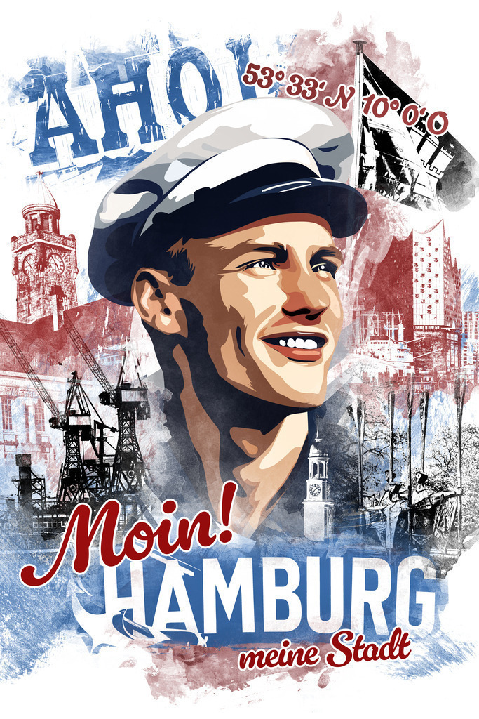 10240704 - Moin Hamburg | Hamburg Collage im Vintage-Poster Stil.