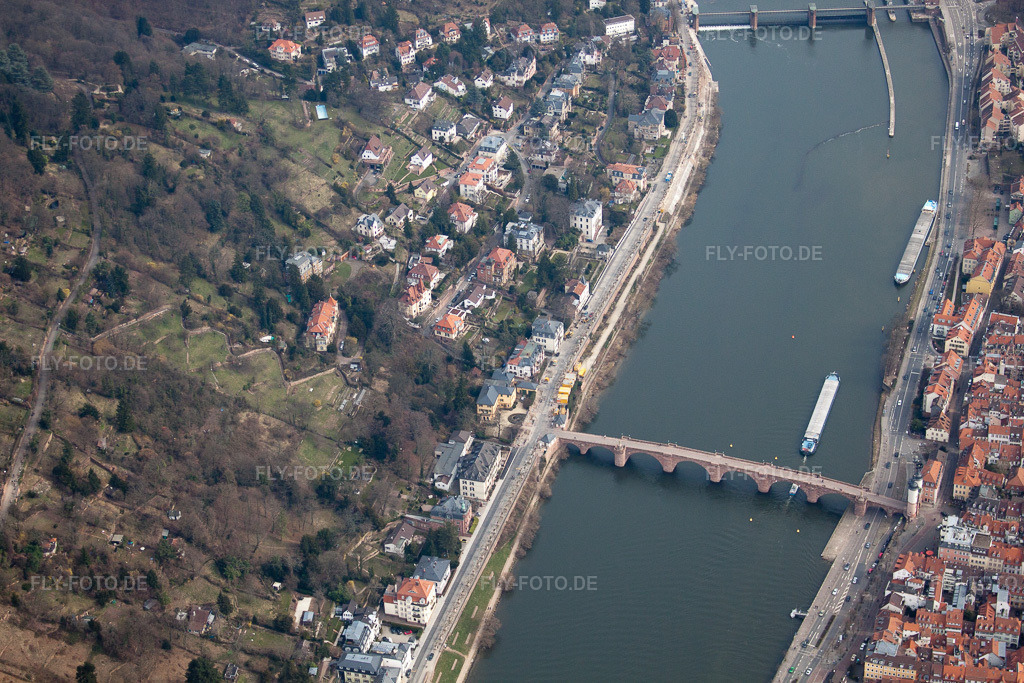 Luftbild: Alte Brücke, Hölderlinweg im Ortsteil Neuenheim in Heidelberg im Bundesland Baden-Württemberg in Deutschland. Foto: IMG_37893.jpg vom 12.03.2011 durch Werner Riehm/FLY-FOTO.de