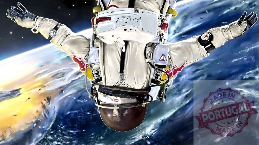 Felix Baumgartner skydiver freefalling from space high altitude | Felix Baumgartner freefalling through Earth's atmosphere during his record-breaking Red Bull Stratos jump - Realisiert mit Pictrs.com