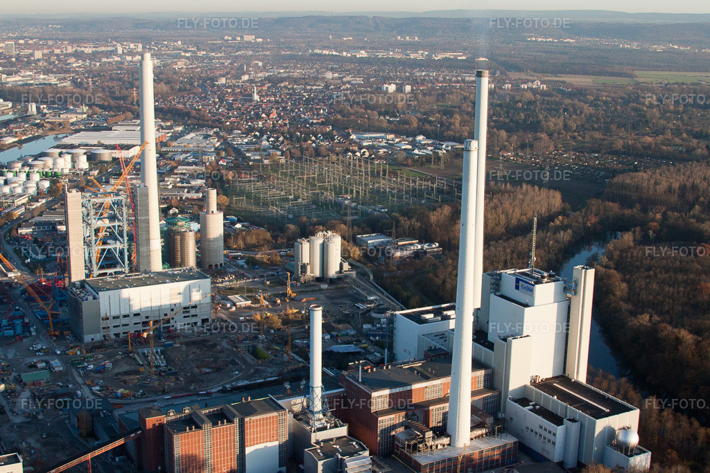 Luftbild: EnBW Kraftwerk im Ortsteil Daxlanden in Karlsruhe im Bundesland Baden-Württemberg in Deutschland. Foto: IMG_22685.jpg vom 19.11.2009 durch Werner Riehm/FLY-FOTO.de
