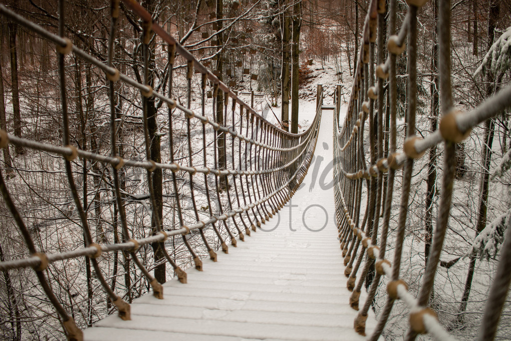 Winter 4 | Schneebedeckte Hängebrücke am Rothaarsteig, Sauerland. - Realisiert mit Pictrs.com
