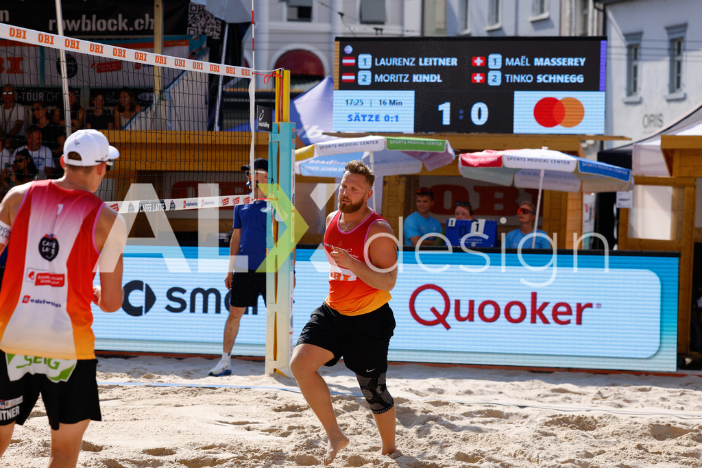 Obi BeachTour 2026 - Basel | BASEL, SWITZERLAND - JULY 17: MORITZ KINDL (AUT)  during the Obi BeachTour 2026 match between LEITNER / KINDL (AUT) and MASSEREY / SCHNEGG (SUI) at Barfüsserplatz on July 17, 2026 in Basel, Switzerland. - Realisiert mit Pictrs.com