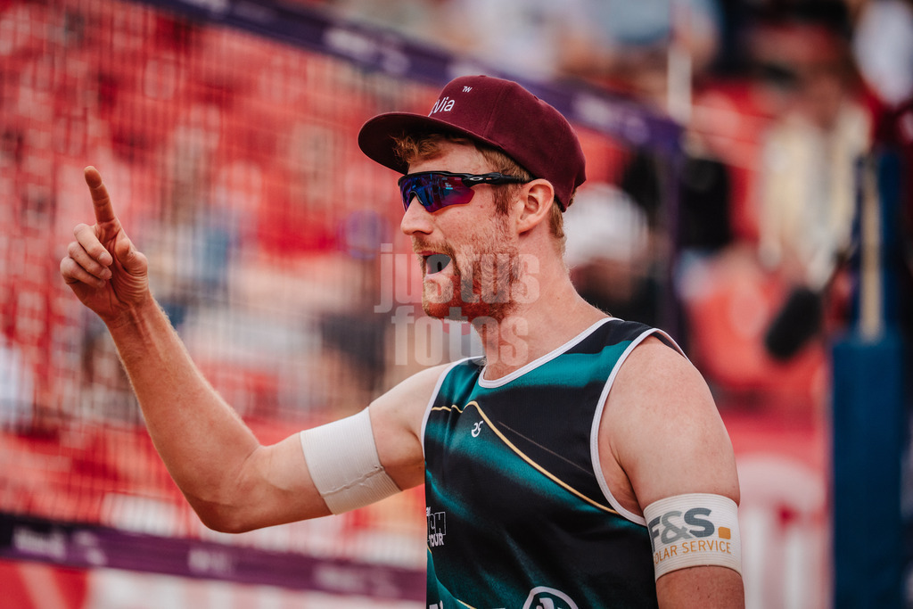 Beachvolleyball | Männer | Allianz German Beach Tour 2025 | Tourstop München | 10.07.2025 | Yannick Harms jubelt