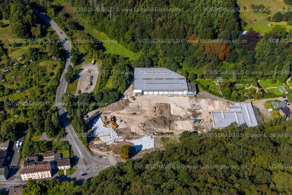 Ennepetal240814099 | Luftbild, Gewerbegebiet Heilenbecke mit Baustelle und Neubau, F. Hesterberg und Söhne GmbH, Milspe, Ennepetal, Ruhrgebiet, Nordrhein-Westfalen, Deutschland