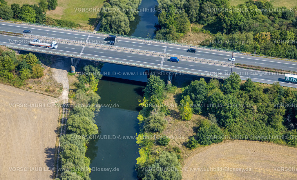 Hamm220809444HerringenPelkum | Luftbild, Autobahn A1 Brücke über Fluss Lippe, Werne, Ruhrgebiet, Nordrhein-Westfalen, Deutschland