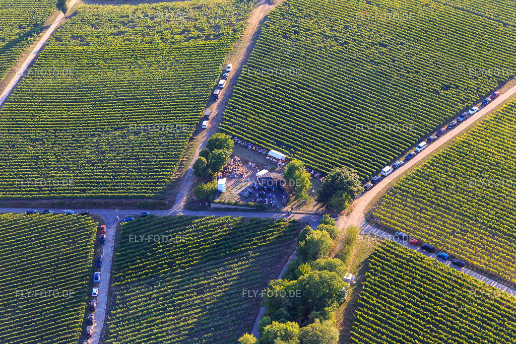 Weinfest an der Grillhütte Weinpanorama | Luftbild: Weinfest an der Grillhütte Weinpanorama im Ortsteil Heuchelheim in Heuchelheim-Klingen im Bundesland Rheinland-Pfalz in Deutschland. Foto: IMG_149443.jpg vom 18.07.2025 durch ©2025 Werner Riehm fly-foto.de/copyright - Realisiert mit Pictrs.com
